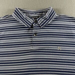 Hurley Mens Large Striped Polo Shirt Navy Blue White Short Sleeve HSP21VMT-01981